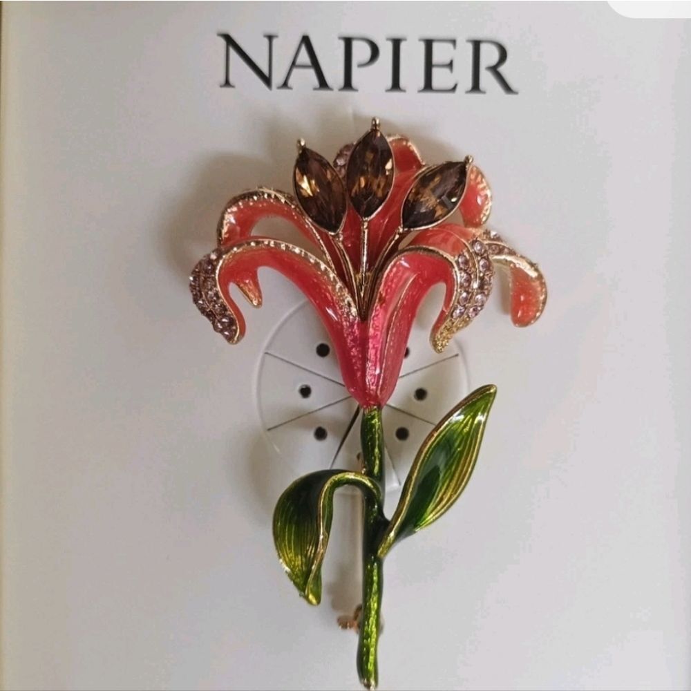 Napier Red and Green Floral Brooch